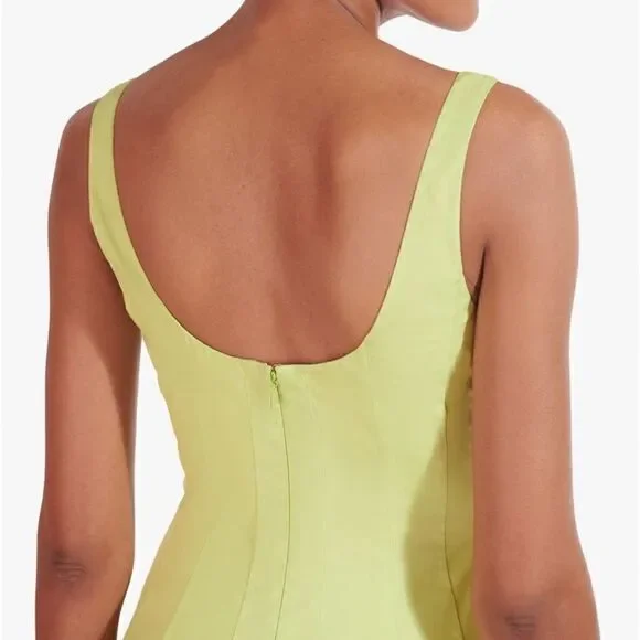 NWT STAUD WELLS midi dress, light green, stretch cotton Size 12 - Picture 5 of 12
